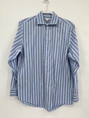 Banana Republic Long Sleeve Blue Stripe Button Down Shirt M 15-15 1/2